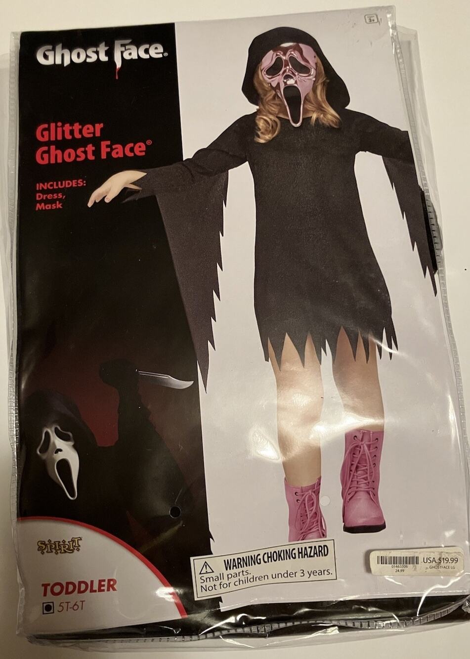 Spirit Halloween Glitter Ghost Face Costume. Size 5T-6T. Dress ONLY! No Mask